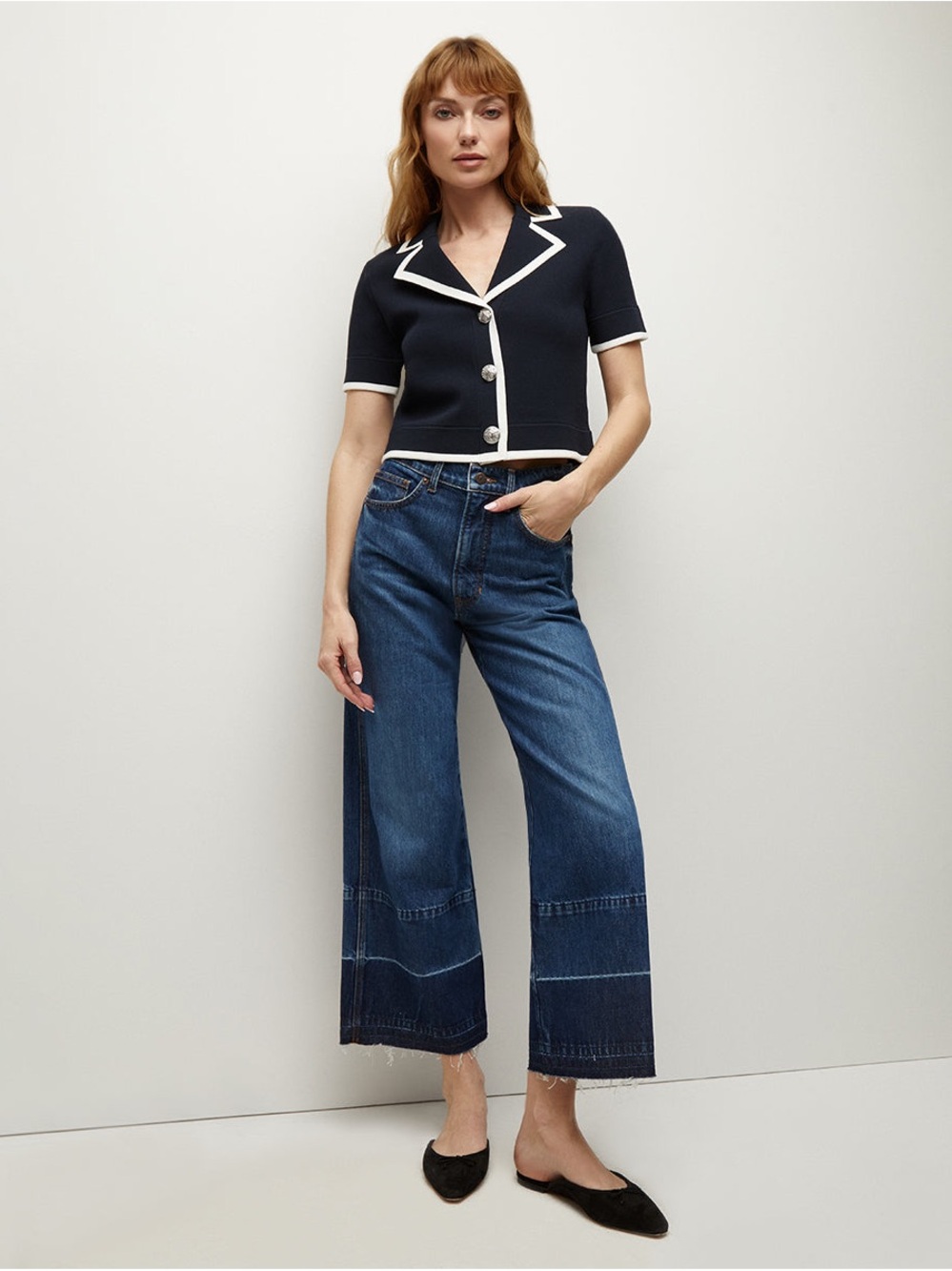 Veronica Beard Taylor Released Hem Cropped Wide-Leg Jean